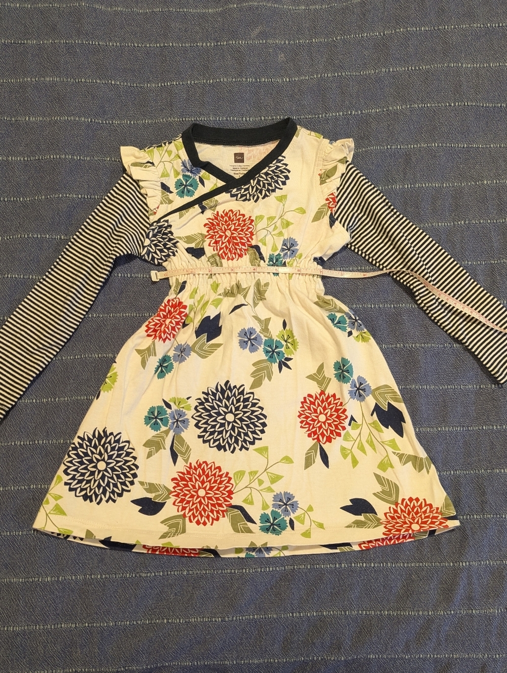 Tea Collection Cream Floral Dress with Navy Stripes Girls, 2